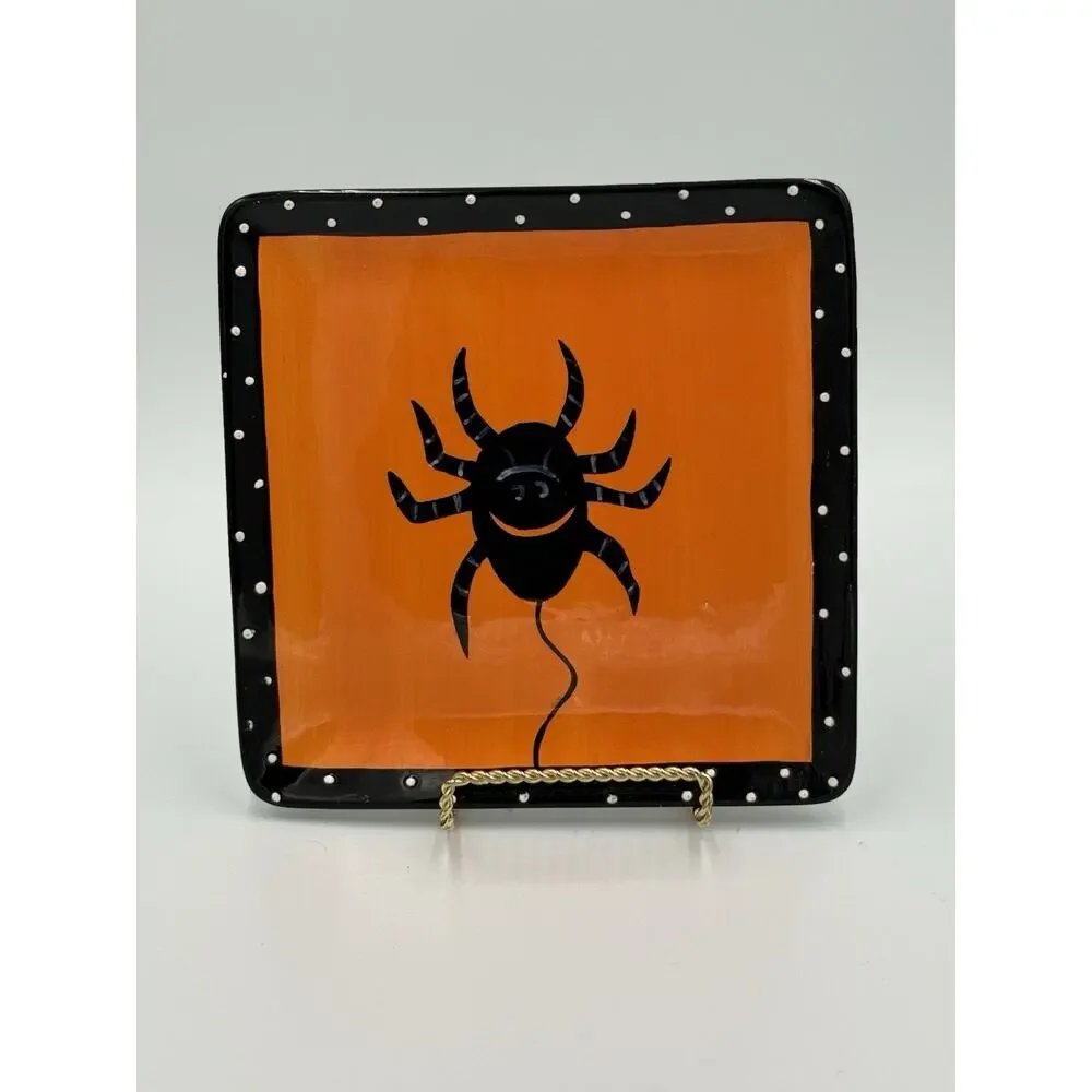 Houseware Black Spider Spooky Halloween Earthenware 8” Square Plate